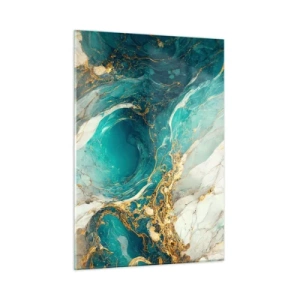 Quadro su vetro - Composizione astratta con venature turchesi e dorate - 50x70cm - Composizione con vene d'oro - Decorazione murale moderna per soggiorno e camera da letto ARTTOR