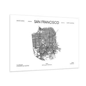 Quadro su vetro - Una mappa stradale minimalista di San Francisco - 100x70cm - Anatomia di San Francisco - Decorazione murale moderna per soggiorno e camera da letto ARTTOR