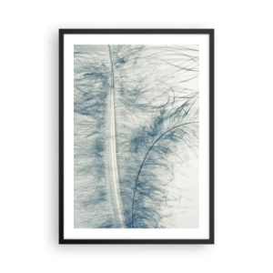 Poster in cornice nera - Una piuma delicata in sottili sfumature di blu - 50x70cm - Il sussurro della natura - Decorazione murale moderna per soggiorno e camera da letto ARTTOR