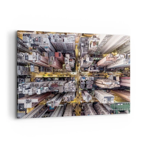 Quadro su tela - Stampe su Tela - Una vista a volo d'uccello di una città piena di grattacieli - 120x80cm - Saluti da Hong Kong - Decorazione murale moderna per soggiorno e camera da letto ARTTOR
