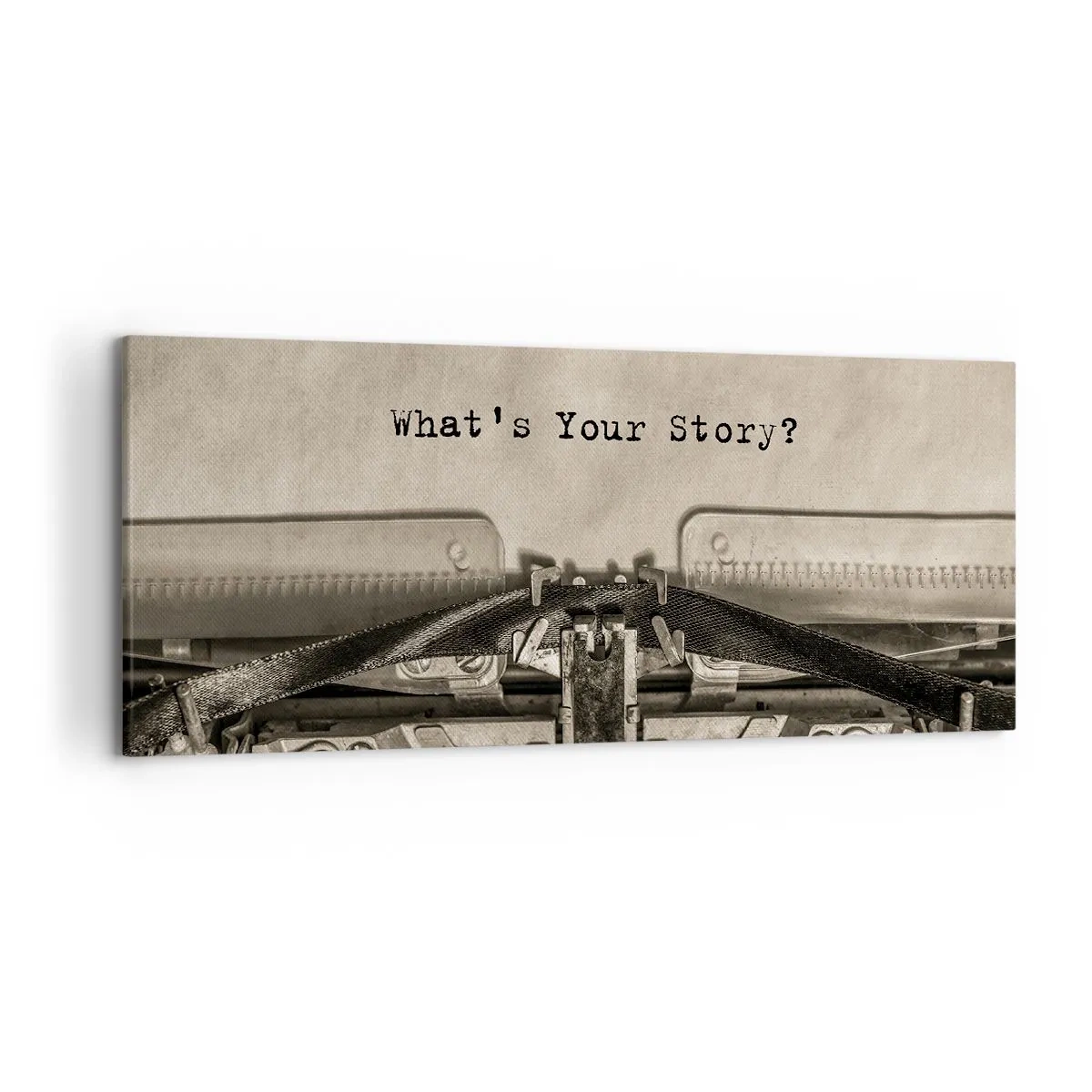 Quadro su tela - Stampe su Tela - Una macchina da scrivere con la scritta "Qual è la tua storia?" - 120x50cm - Rispondimi - Decorazione murale moderna per soggiorno e camera da letto ARTTOR