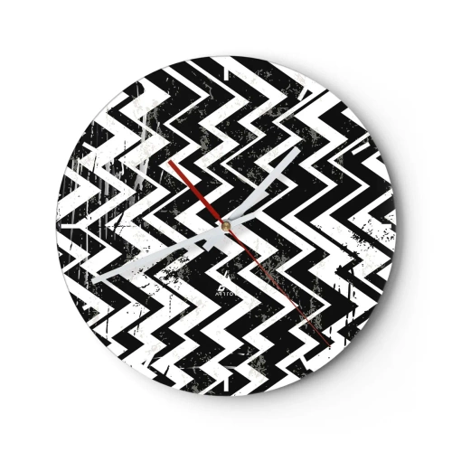 Orologio da parete - Orologio in Vetro - Motivo a zigzag bianco e nero con effetto artistico invecchiato - 30x30cm - Zig-bianco, zag-nero - Decorazione murale moderna per soggiorno, cucina e camera da letto ARTTOR