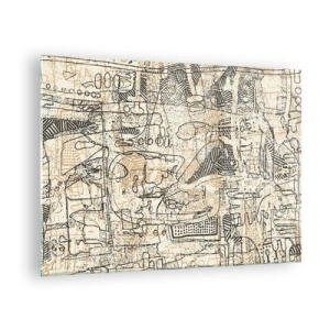Quadro su vetro - Una struttura astratta complessa con motivi geometrici e abbozzati. - 70x50cm - In attesa di essere decifrato - Decorazione murale moderna per soggiorno e camera da letto ARTTOR