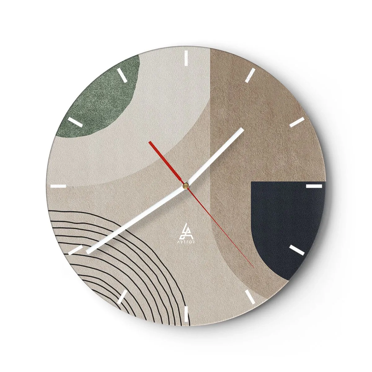 Orologio da parete - Orologio in Vetro - Forme ovali tenui con archi e toni terrosi - 30x30cm - La mitezza dell'ovale - Decorazione murale moderna per soggiorno, cucina e camera da letto ARTTOR