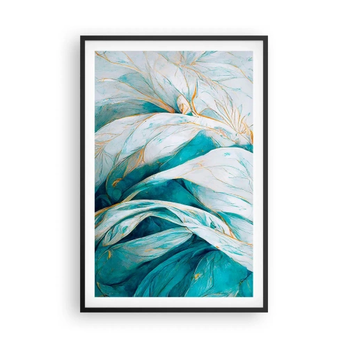 Poster in cornice nera - Astrazione blu con motivi d'oro - 61x91 cm