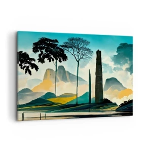 Quadro su tela - Stampe su Tela - Un paesaggio pittoresco con alberi e montagne sullo sfondo - 100x70cm - Sempre più in alto - Decorazione murale moderna per soggiorno e camera da letto ARTTOR