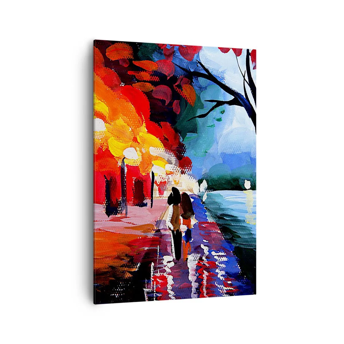Quadro su tela - Stampe su Tela - Una passeggiata autunnale lungo il sentiero che domina l'acqua - 70x100cm - Autunno infuocato nel parco - Decorazione murale moderna per soggiorno e camera da letto ARTTOR