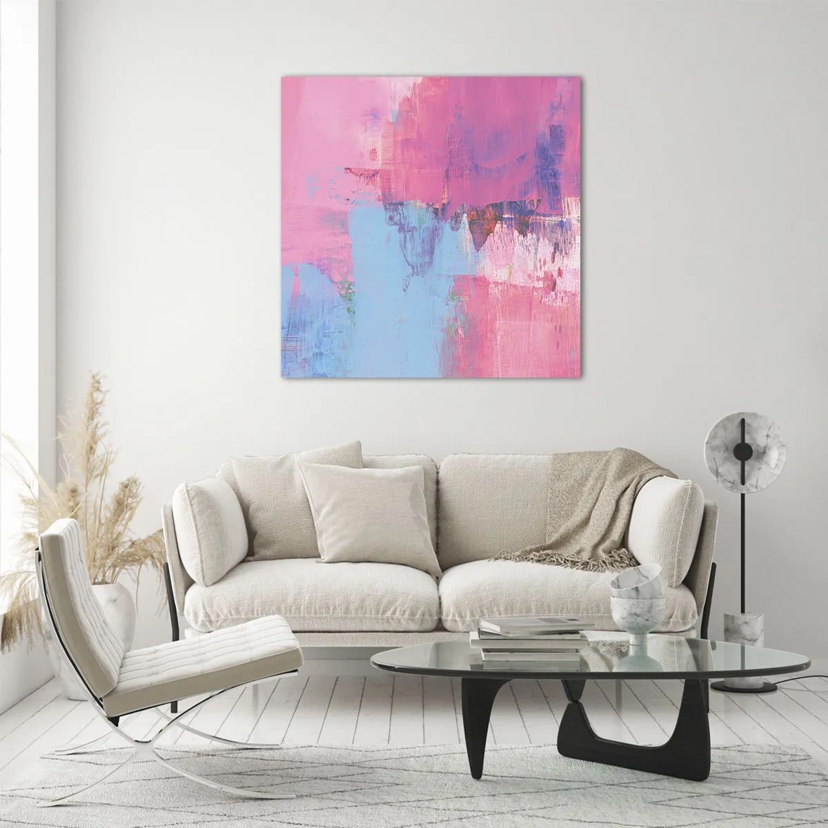 Quadro su vetro - Rosa, blu e un pizzico di luce - 30x30 cm