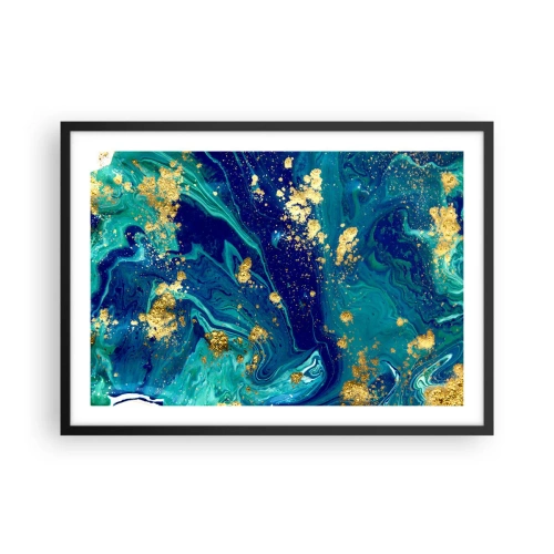 Poster in cornice nera - Una composizione astratta con accenti blu, verdi e dorati. - 70x50cm - Petali di sole - Decorazione murale moderna per soggiorno e camera da letto ARTTOR