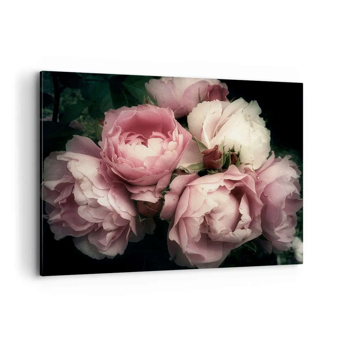 Quadro su tela - Stampe su Tela - Un bouquet di rose nelle delicate tonalità del rosa e del bianco - 120x80cm - Il fascino della Belle Époque - Decorazione murale moderna per soggiorno e camera da letto ARTTOR