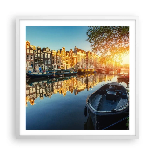 Poster in cornice bianca - L'alba ad Amsterdam - 60x60 cm