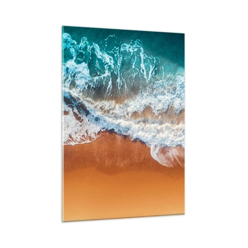 Quadro su vetro - Una vista a volo d'uccello delle onde dell'oceano che si infrangono contro la riva - 50x70cm - Sempre in coppia - Decorazione murale moderna per soggiorno e camera da letto ARTTOR