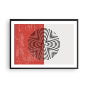 Poster in cornice nera - Motivo geometrico con cerchi concentrici su sfondo rosso e bianco - 70x50cm - Dritto al centro - Decorazione murale moderna per soggiorno e camera da letto ARTTOR