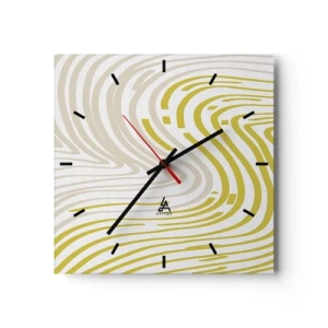 Orologio da parete - Orologio in Vetro - Un motivo astratto con linee ondulate nelle tonalità del giallo e del beige. - 30x30cm - Composizione con lieve deflessione - Decorazione murale moderna per soggiorno e camera da letto ARTTOR