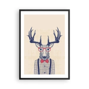Poster in cornice nera - Cervo elegante con occhiali e papillon su sfondo beige - 50x70cm - Divertente stravaganza - Decorazione murale moderna per soggiorno e camera da letto ARTTOR