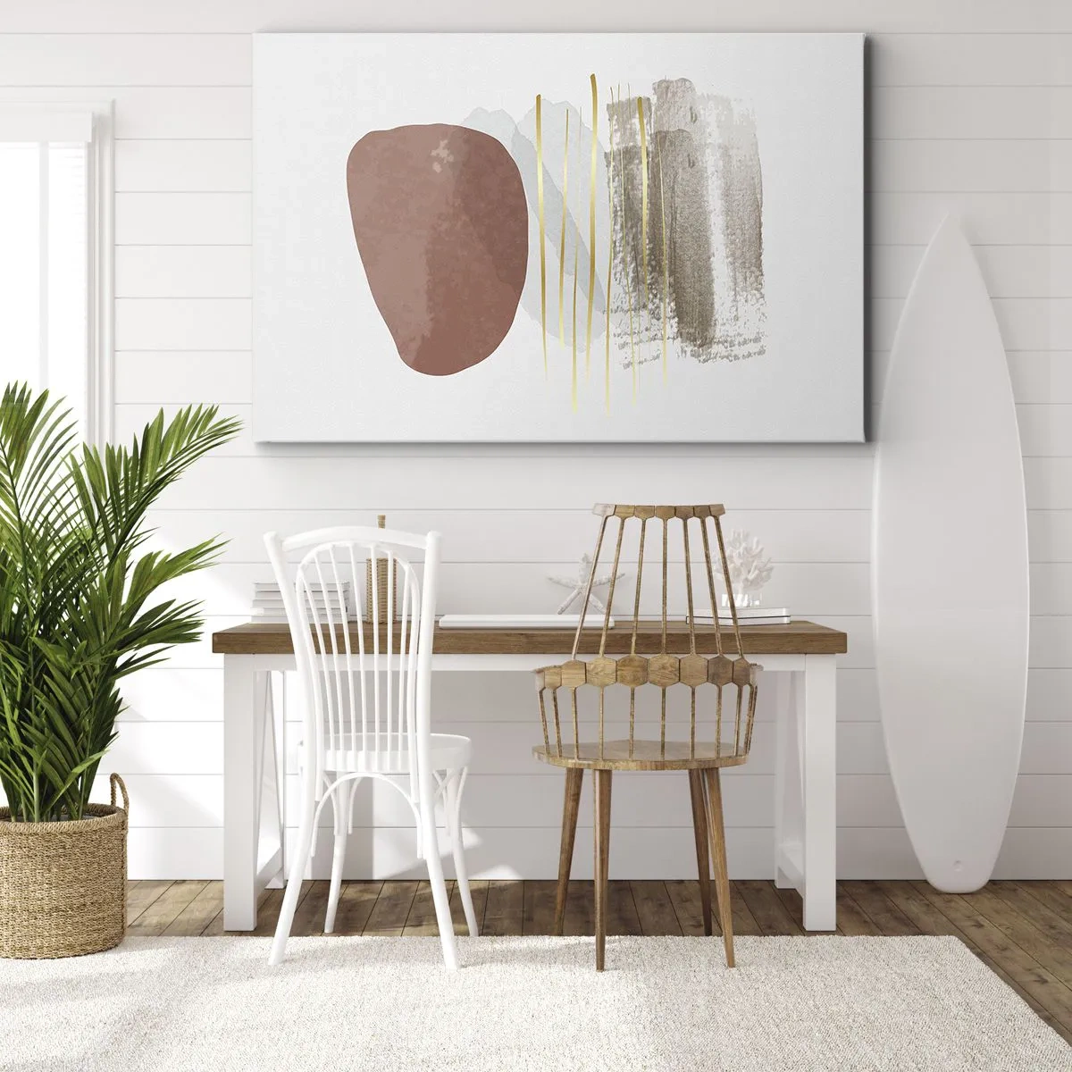 Quadro su tela - Stampe su Tela - Composizione astratta nei toni del beige e dell'oro - 70x50cm - Colonnato astratto - Decorazione murale moderna per soggiorno e camera da letto ARTTOR