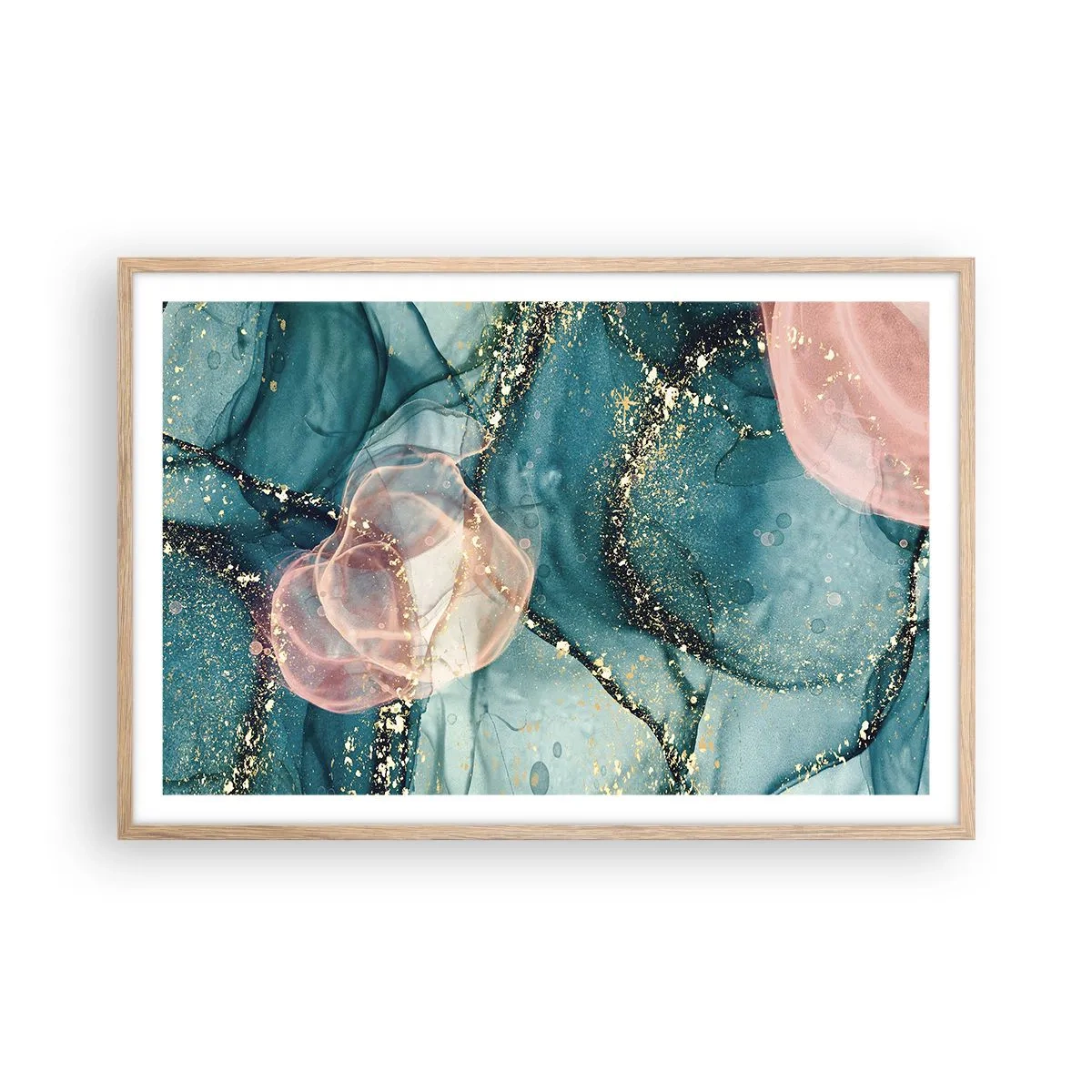 Poster in cornice rovere chiaro - Blu di seta, rosa di tulle - 91x61 cm