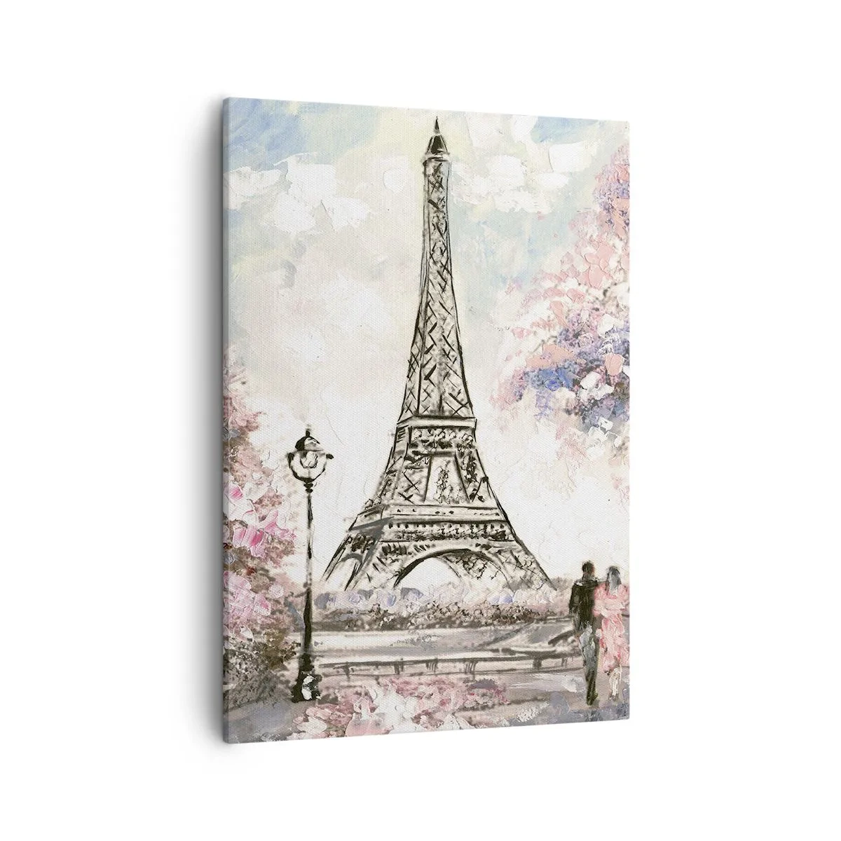Quadro su tela - Stampe su Tela - La Torre Eiffel circondata da alberi in fiore - 50x70cm - Passeggiata a Parigi in aprile - Decorazione murale moderna per soggiorno e camera da letto ARTTOR
