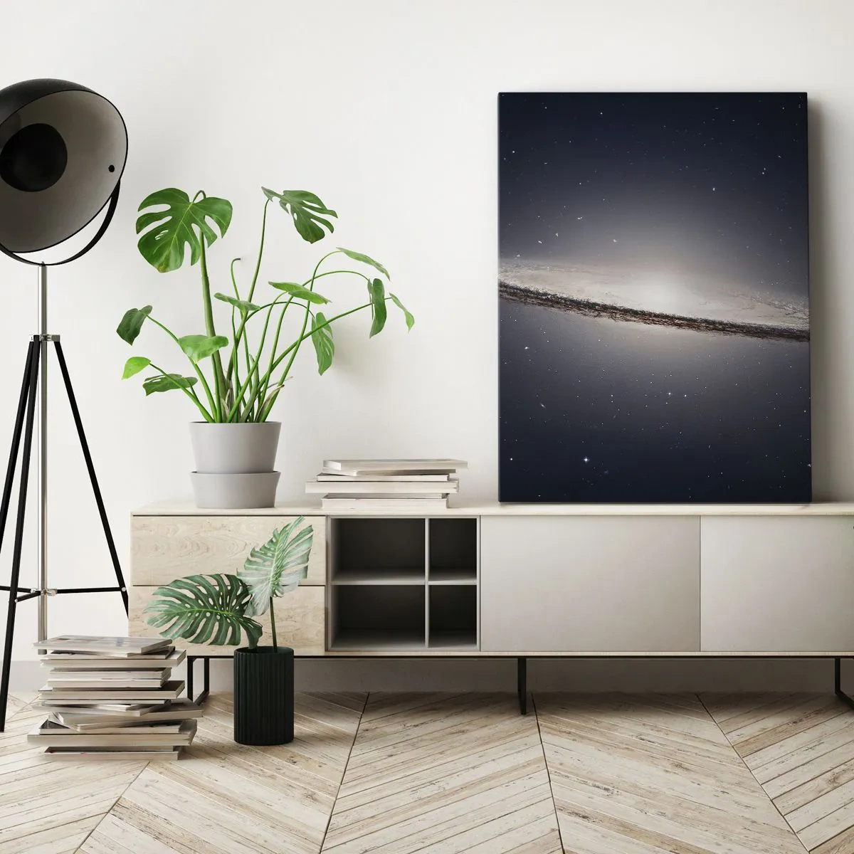 Quadro su tela - Stampe su Tela - Una galassia a spirale sullo sfondo dello spazio stellato - 50x70cm - Tanto tempo fa in una lontana galassia... - Decorazione murale moderna per soggiorno e camera da letto ARTTOR