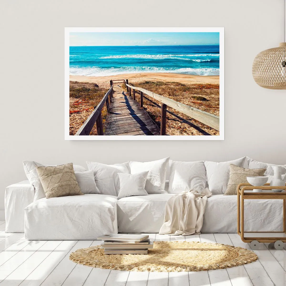 Poster - Sentiero in legno che conduce alla spiaggia - 100x70cm - Corri! - Decorazione murale moderna per soggiorno e camera da letto ARTTOR