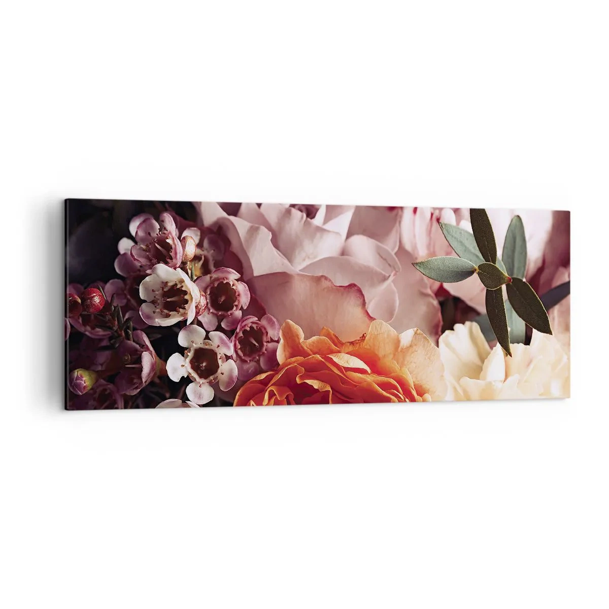 Quadro su tela - Stampe su Tela - Un primo piano di una composizione floreale colorata - 140x50cm - Avvolti dalla bellezza - Decorazione murale moderna per soggiorno e camera da letto ARTTOR