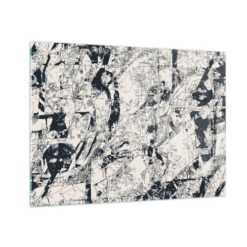 Quadro su vetro - Astrazione in bianco e nero con linee e texture dinamiche - 70x50cm - La compenetrazione degli opposti - Decorazione murale moderna per soggiorno e camera da letto ARTTOR