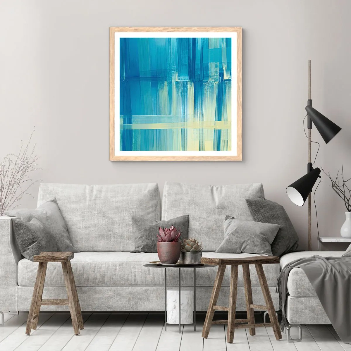 Poster in cornice rovere chiaro - Composizione in turchese - 40x40 cm