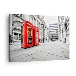 Quadro su tela - Stampe su Tela - Cabine telefoniche rosse sullo sfondo del paesaggio urbano - 70x50cm - Welcome to London - Decorazione murale moderna per soggiorno e camera da letto ARTTOR