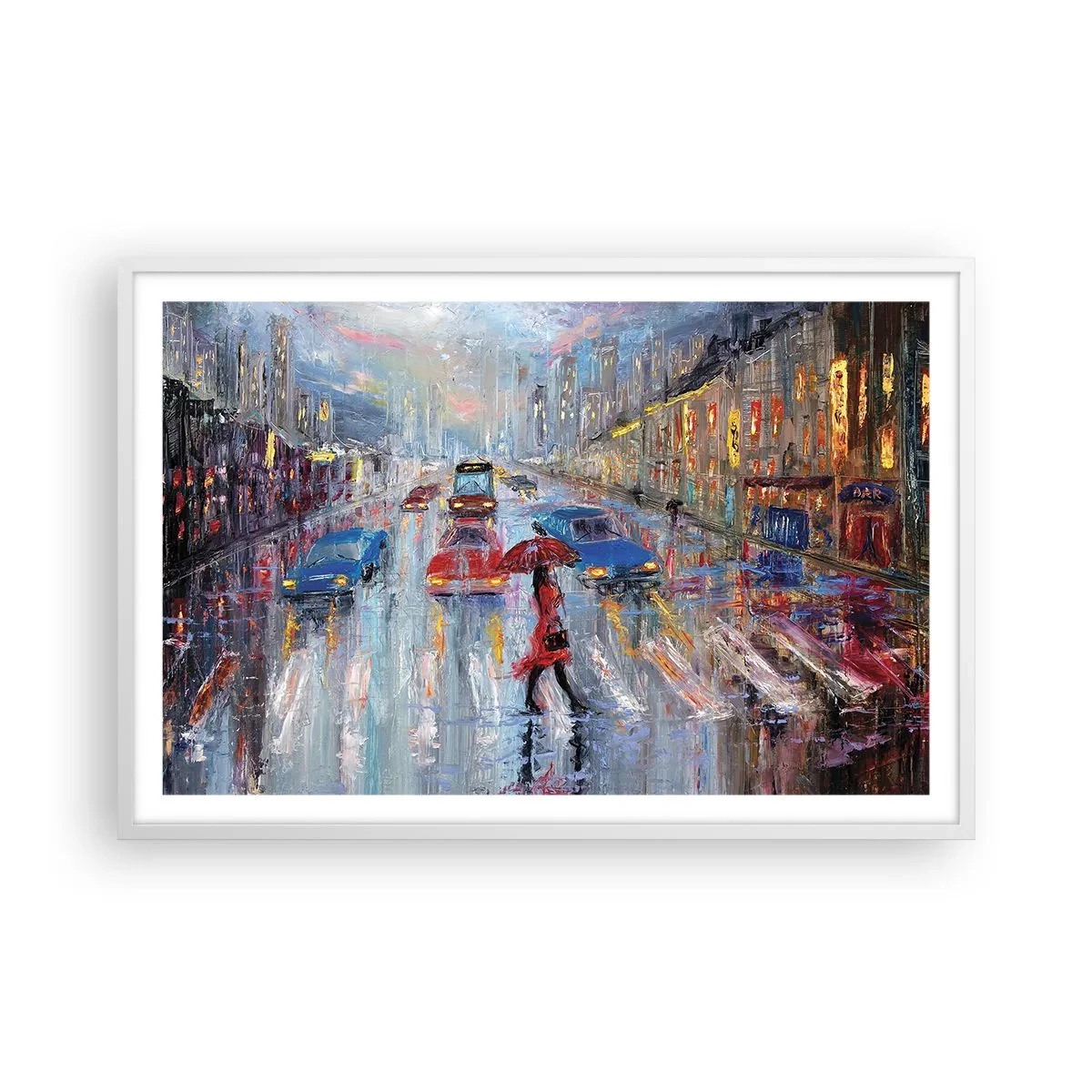 Poster in cornice bianca - Pomeriggio di pioggia in città - 91x61 cm