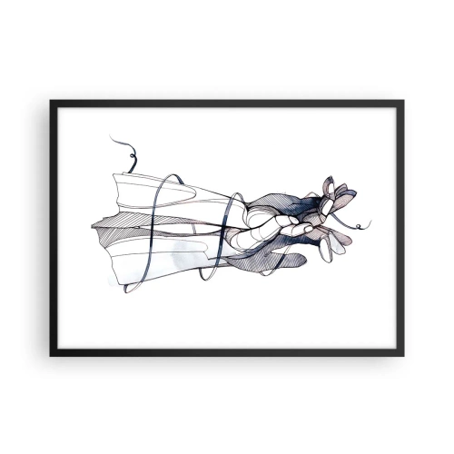 Poster in cornice nera - Un disegno sottile di una mano con un fiore delicato - 70x50cm - Studio del tocco - Decorazione murale moderna per soggiorno e camera da letto ARTTOR