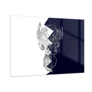 Quadro su vetro - Disegno geometrico di un cervo su sfondo bianco e nero - 100x70cm - Lotta e unità degli opposti - Decorazione murale moderna per soggiorno e camera da letto ARTTOR
