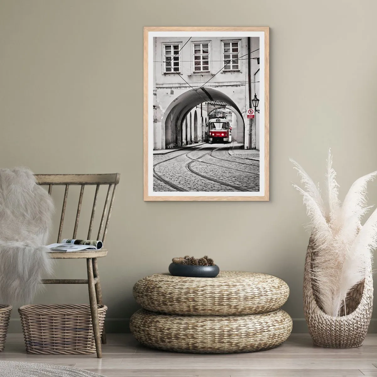Poster in cornice rovere chiaro - Attraverso il labirinto cittadino - 70x100 cm