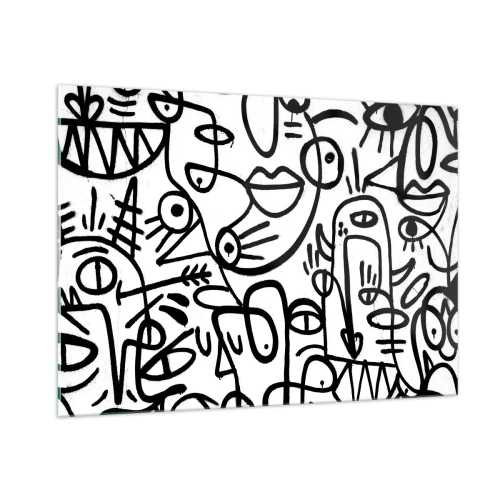 Quadro su vetro - Astrazione in bianco e nero con occhi, volti e linee - 100x70cm - Volti e miraggi - Decorazione murale moderna per soggiorno e camera da letto ARTTOR