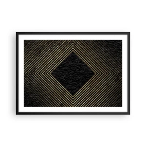 Poster in cornice nera - Sfondo nero con motivo geometrico di linee dorate - 70x50cm - Geometria in stile glamour - Decorazione murale moderna per soggiorno e camera da letto ARTTOR