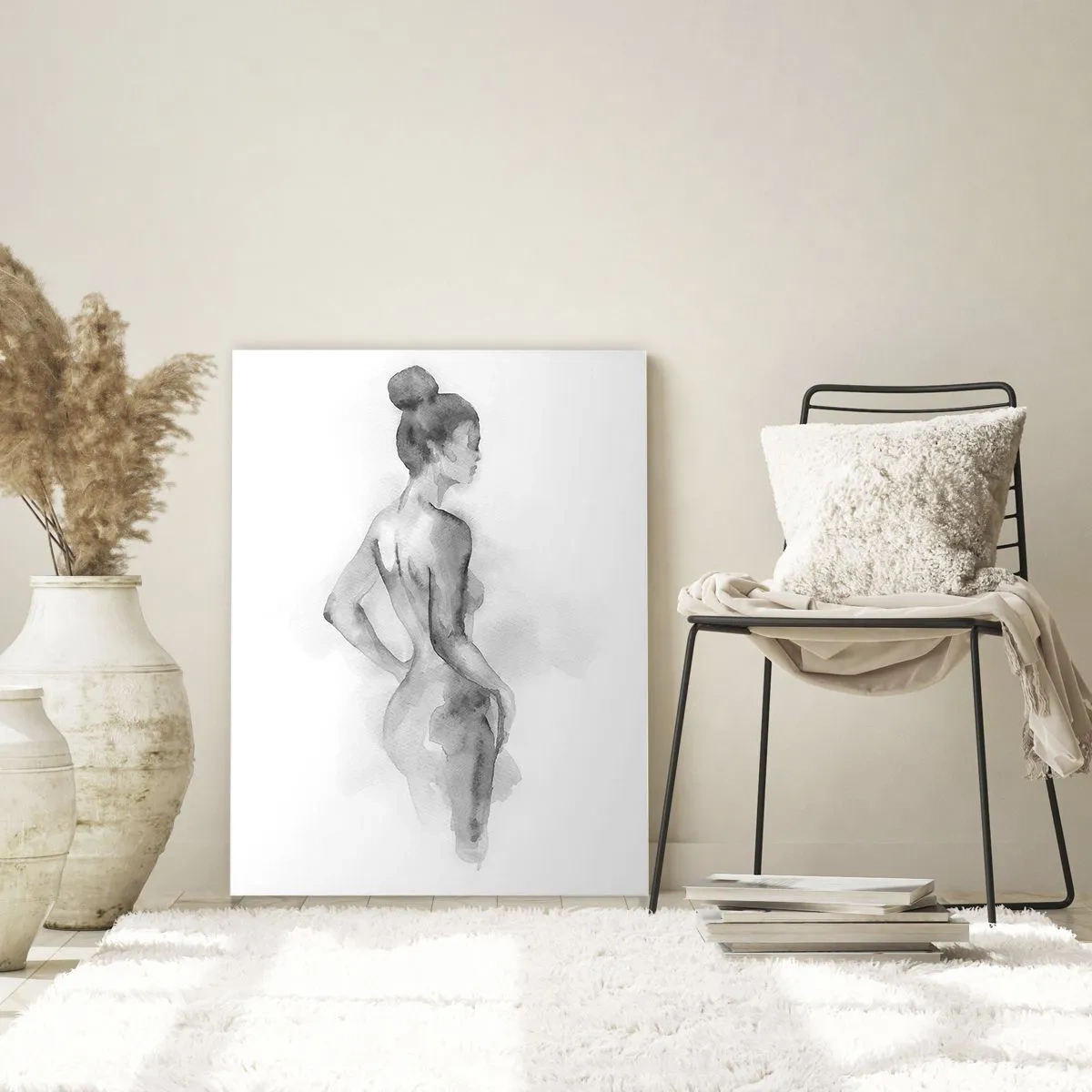 Quadro su vetro - Schizzo ad acquerello di una silhouette femminile - 70x100cm - Bella come un quadro - Decorazione murale moderna per soggiorno e camera da letto ARTTOR