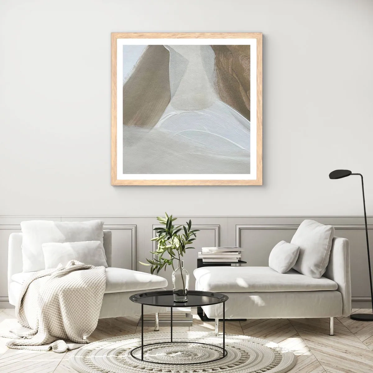 Poster in cornice rovere chiaro - Onda di bianco - 30x30 cm