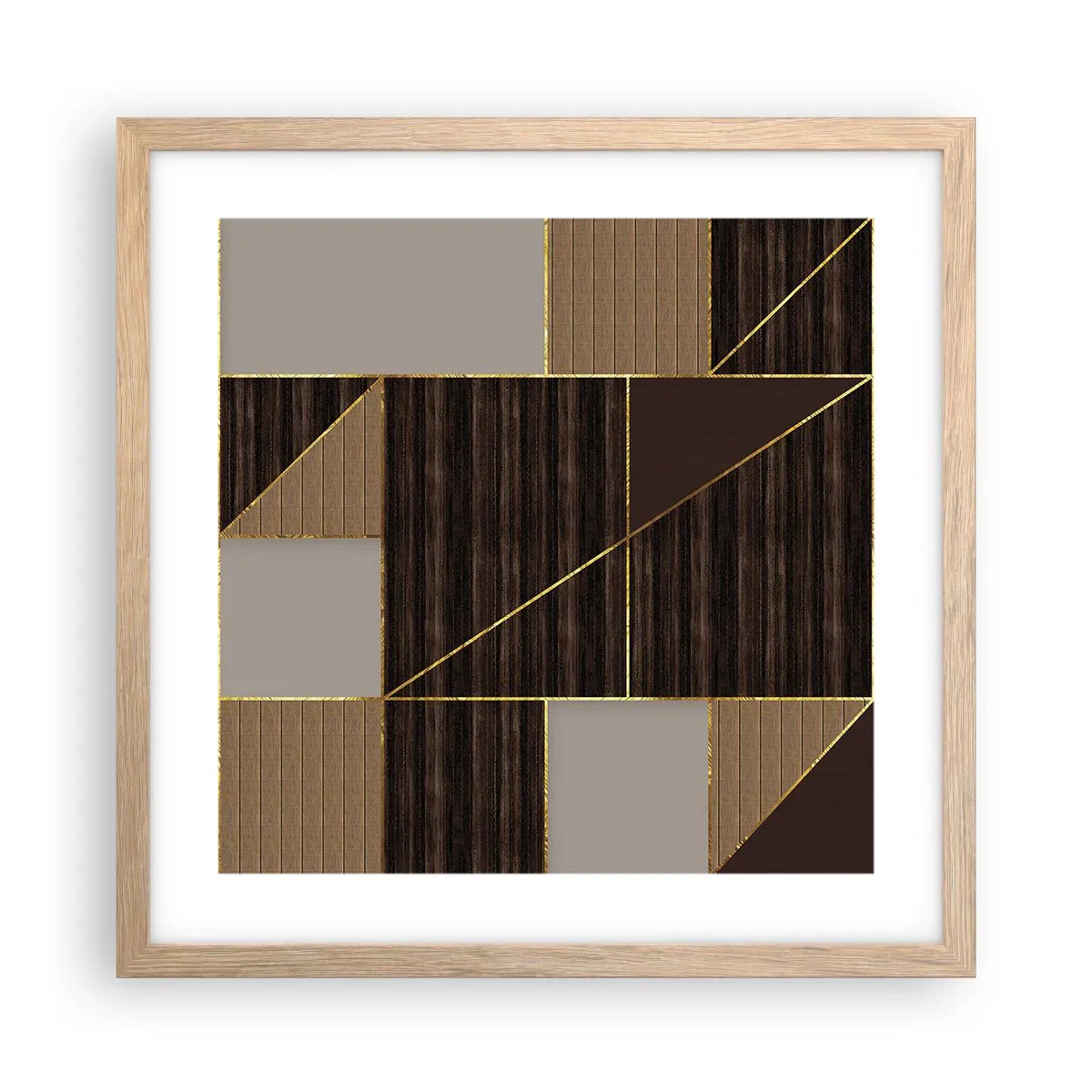 Poster in cornice rovere chiaro - Mosaico di marrone e oro - 40x40 cm