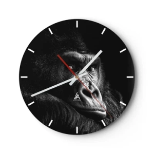 Orologio da parete - Orologio in Vetro - Ritratto in bianco e nero di un gorilla dallo sguardo penetrante - 30x30cm - E cosa guardi? - Decorazione murale moderna per soggiorno, cucina e camera da letto ARTTOR