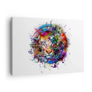 Quadro su tela - Stampe su Tela - Ritratto colorato di un leone in stile astratto - 70x50cm - Si nasconde dietro un velo arcobaleno - Decorazione murale moderna per soggiorno e camera da letto ARTTOR