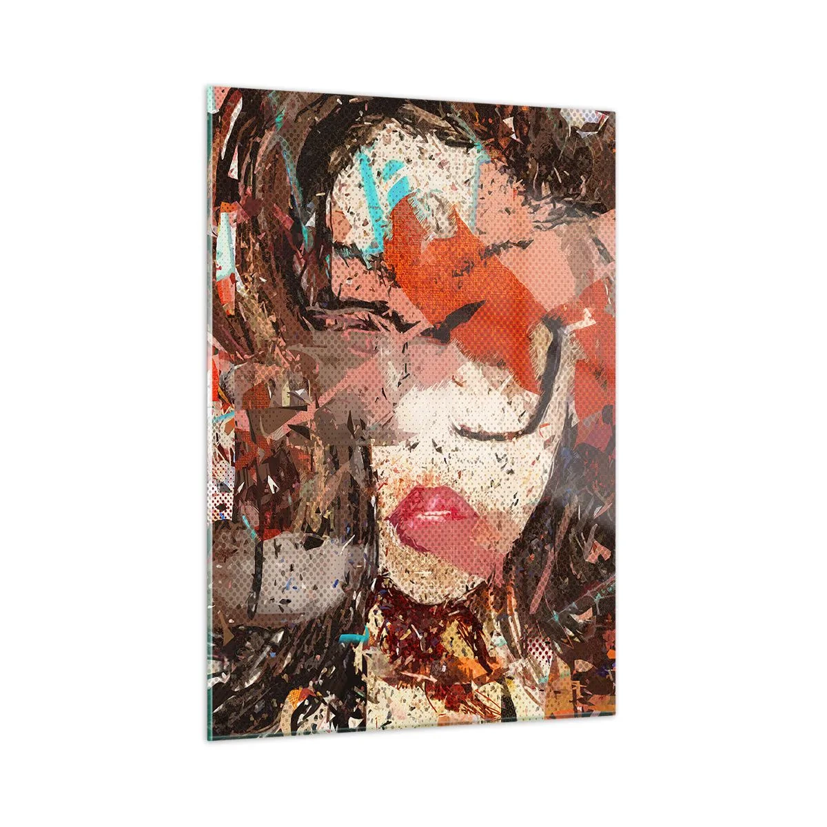 Quadro su vetro - Ritratto astratto di una donna nei toni del rosso e del beige - 50x70cm - Nessuno sa come sei veramente - Decorazione murale moderna per soggiorno e camera da letto ARTTOR