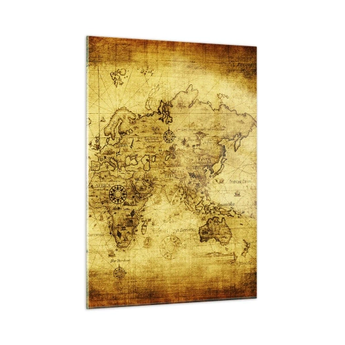 Quadro su vetro - Vecchia mappa del mondo d'epoca - 50x70cm - Questo mondo è strano - Decorazione murale moderna per soggiorno e camera da letto ARTTOR