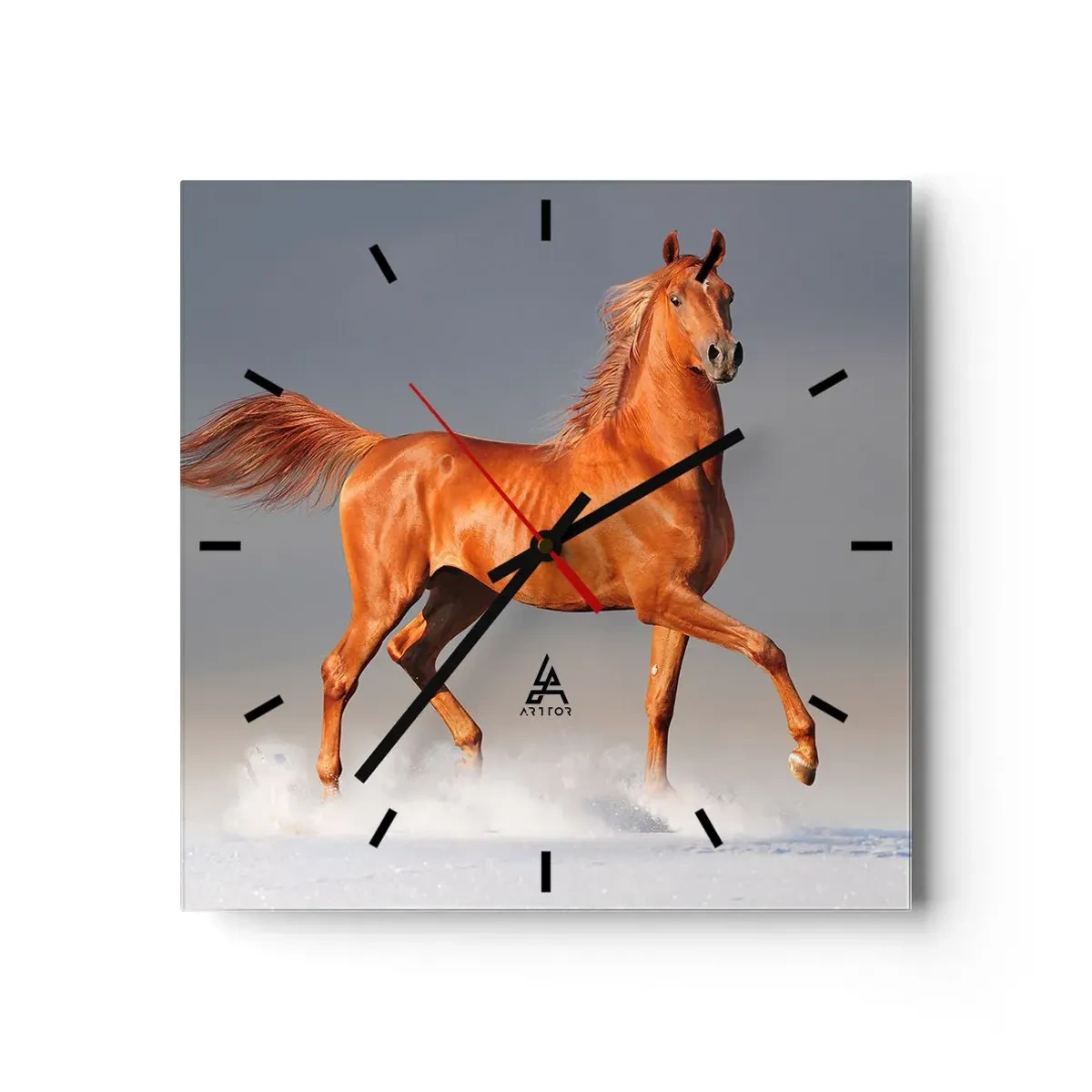 Orologio da parete - Orologio in Vetro - Un cavallo al galoppo contro un cielo blu - 30x30cm - Grazia danzante - Decorazione murale moderna per soggiorno e camera da letto ARTTOR