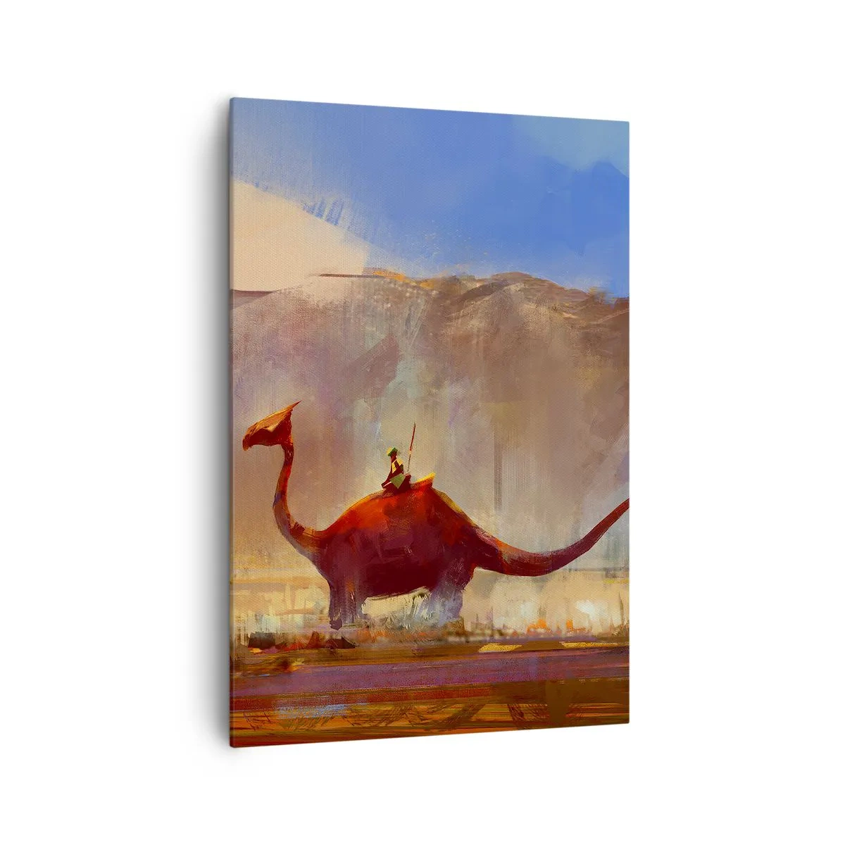 Quadro su tela - Stampe su Tela - Una scena fantasy con un cavaliere su una creatura preistorica - 70x100cm - Se non si fossero estinti - Decorazione murale moderna per soggiorno e camera da letto ARTTOR