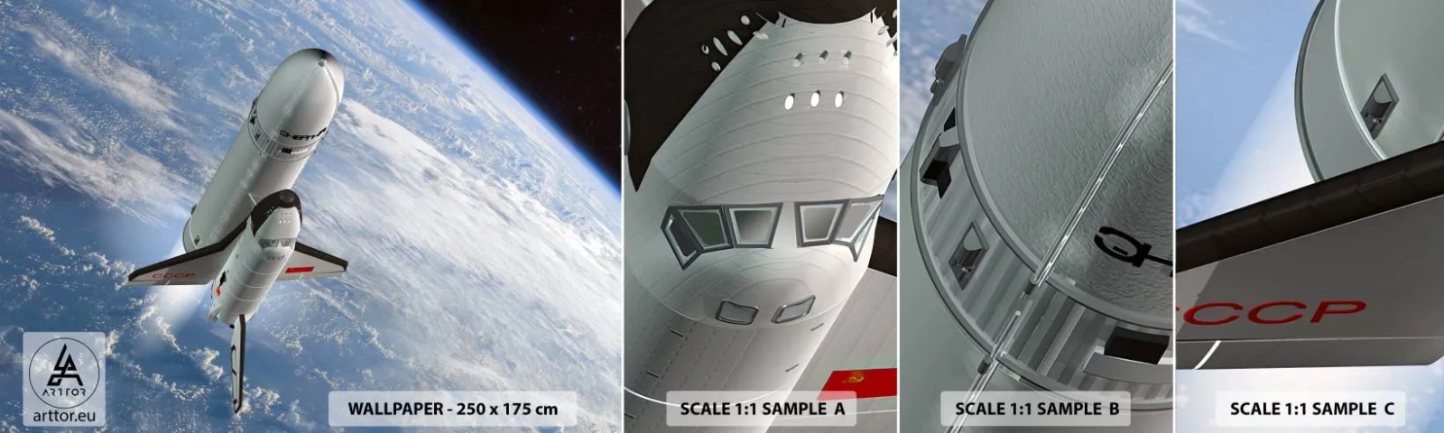 Campione Di Fotomurale Standard Eco - Ascensione cosmica - Cosmo, Sputnik, Un razzo spaziale - 100x30 cm