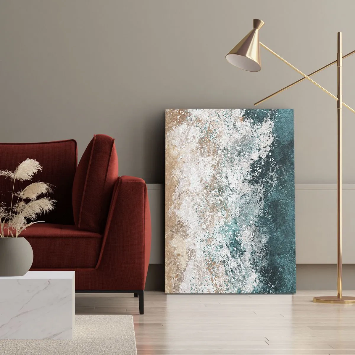 Quadro su tela - Stampe su Tela - Onda marina astratta nelle tonalità turchese e beige - 50x70cm - Storie di mare - Decorazione murale moderna per soggiorno e camera da letto ARTTOR