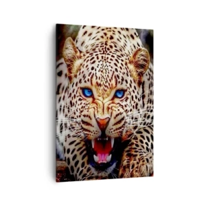 Quadro su tela - Stampe su Tela - Un leopardo minaccioso con intensi occhi blu - 70x100cm - La rabbia non rovina la bellezza - Decorazione murale moderna per soggiorno e camera da letto ARTTOR