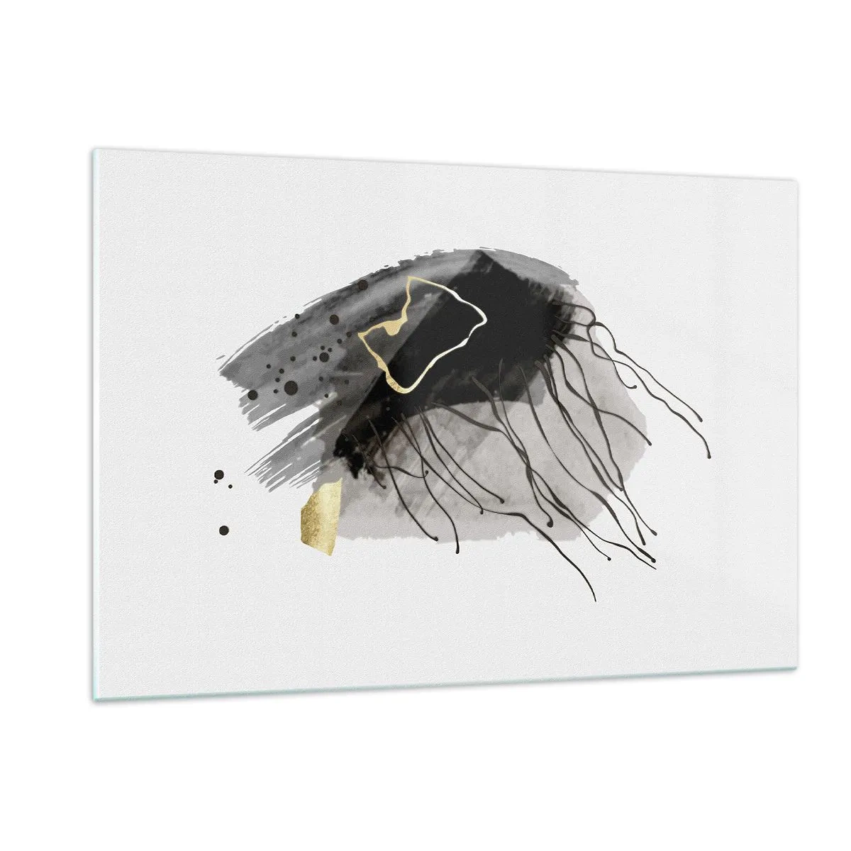 Quadro su vetro - Composizione astratta di nero e oro su sfondo bianco - 120x80cm - In nero e in oro - Decorazione murale moderna per soggiorno e camera da letto ARTTOR