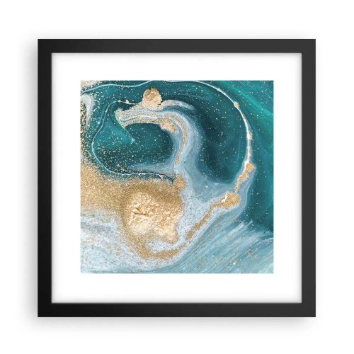Poster in cornice nera - Vortice di oro e turchese - 30x30 cm