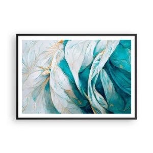 Poster in cornice nera - Foglie blu astratte con dettagli dorati - 100x70cm - Astrazione blu con motivi d'oro - Decorazione murale moderna per soggiorno e camera da letto ARTTOR