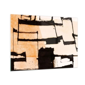 Quadro su vetro - Astrazione geometrica nei toni del beige e del nero - 70x50cm - Comunque in ordine - Decorazione murale moderna per soggiorno e camera da letto ARTTOR
